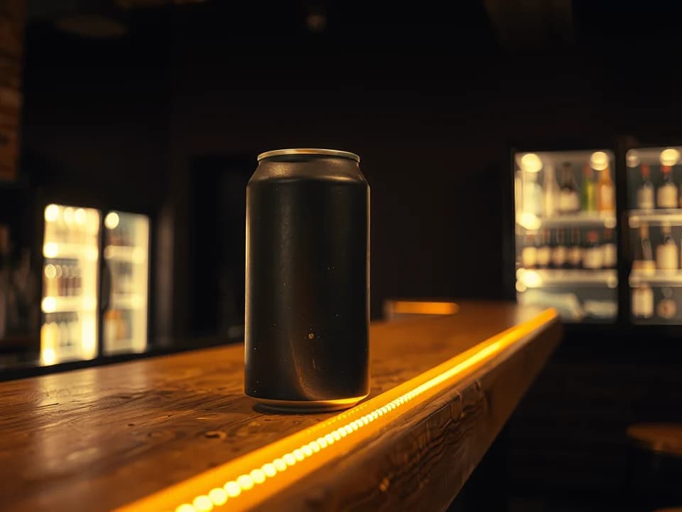 Cerveza en lata fría en la barra de ARENA