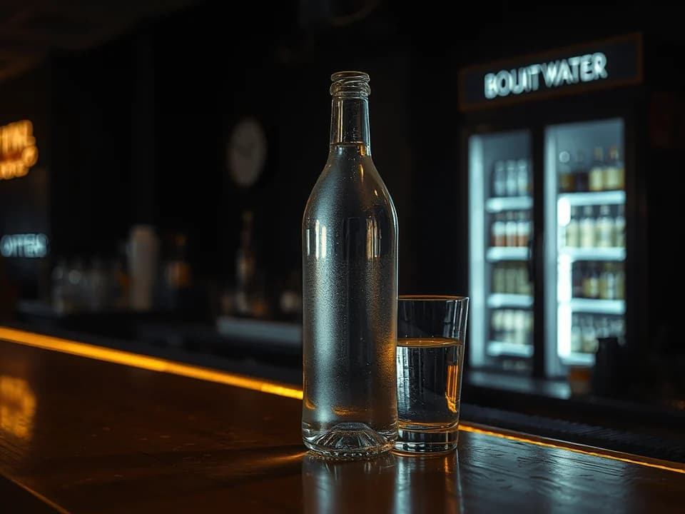 Botella de agua sin gas en la barra de ARENA