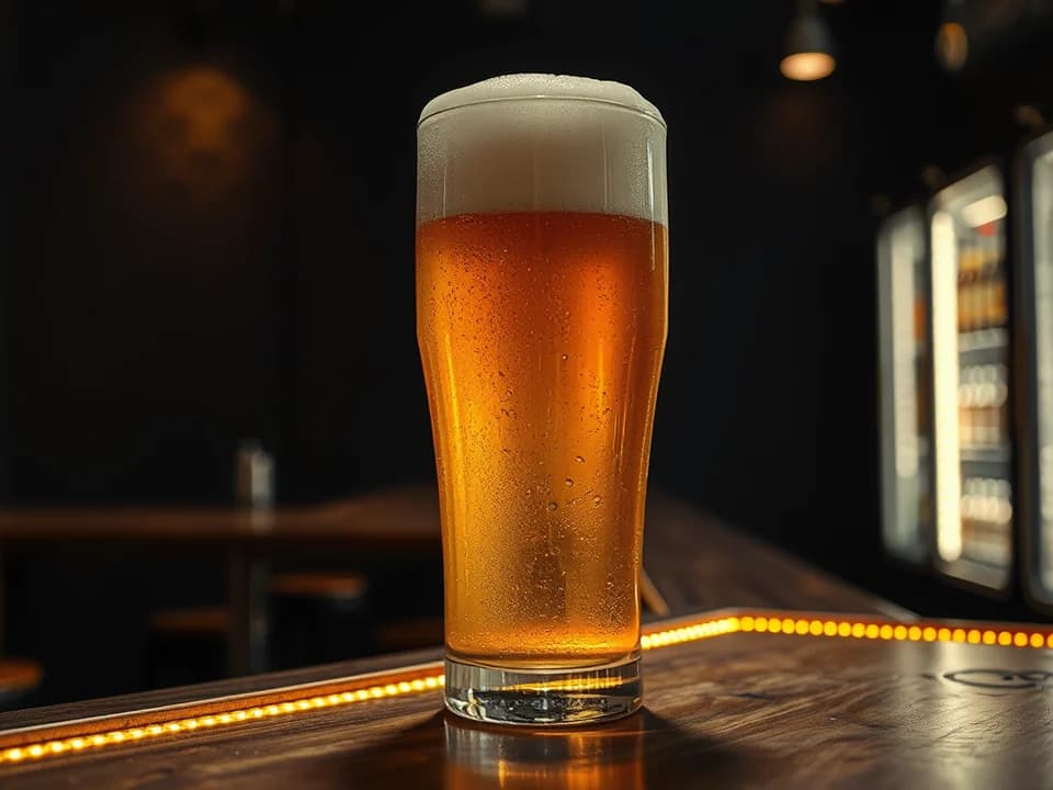 Pinta de medio litro de cerveza tirada en la barra de ARENA
